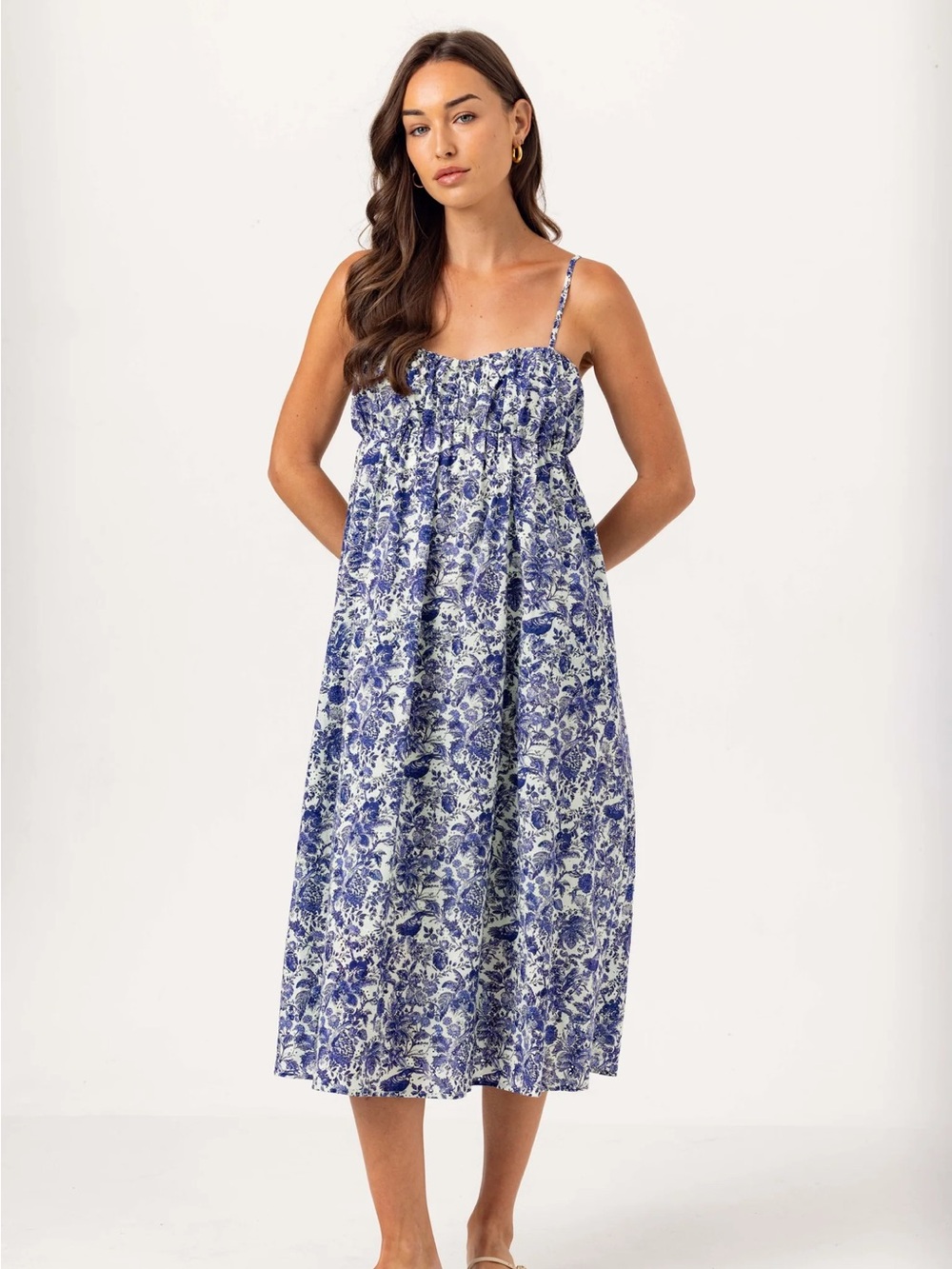 🆕#330-Sundays VERONA DRESS TOILE DE JOUY P, Blue & White Floral, Med